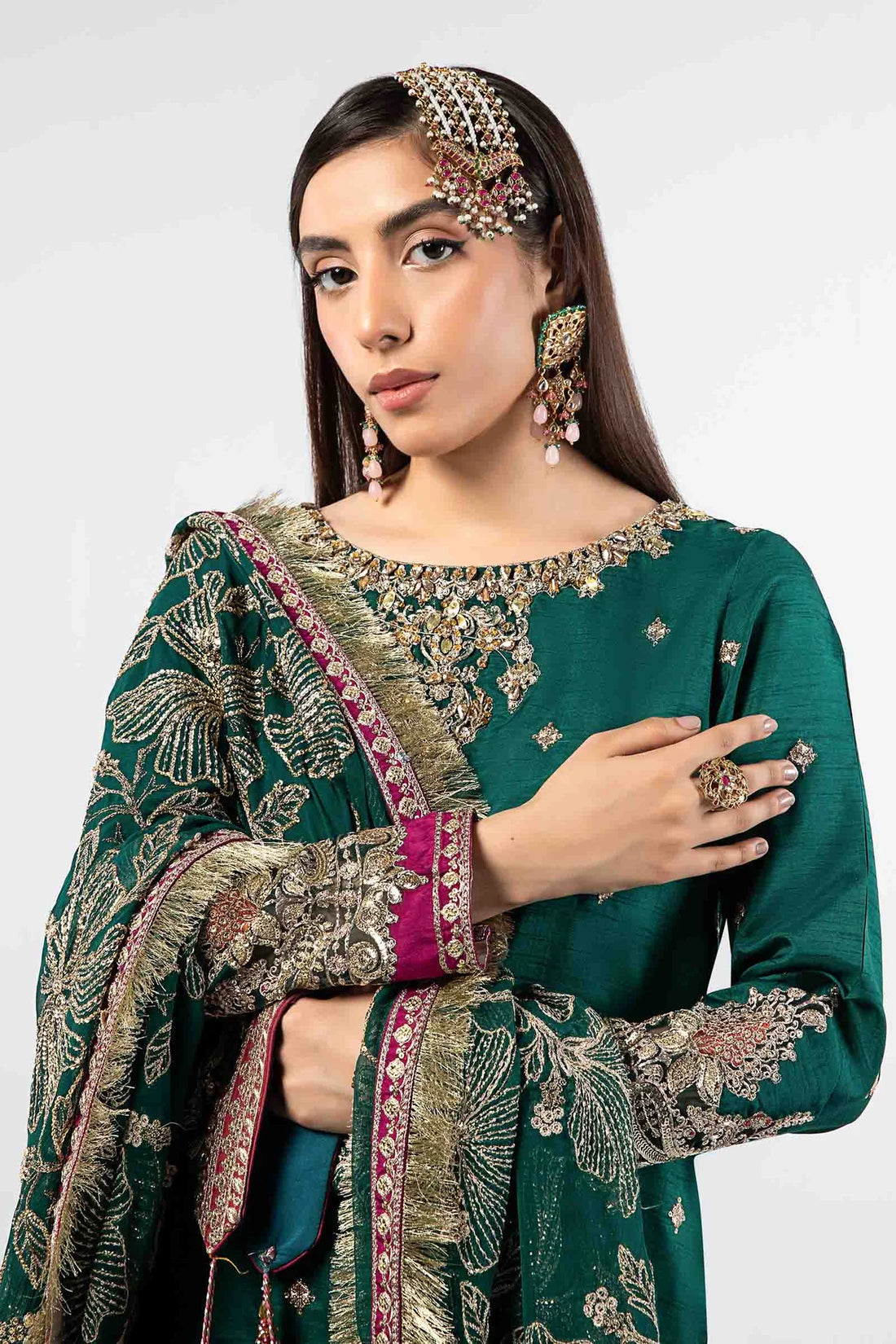 3 Piece Embroidered Raw Silk Suit