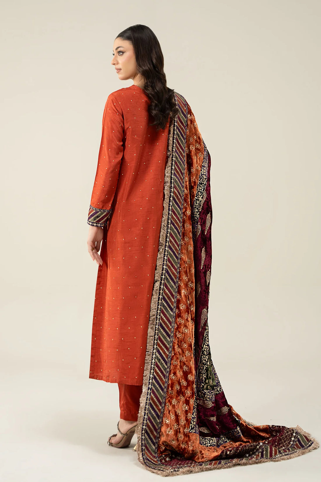 3 Piece Embroidered Raw Silk Suit